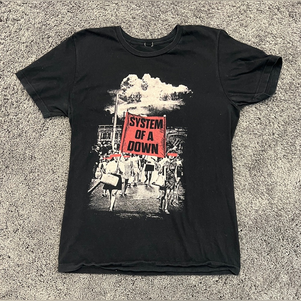 System Of A Down Shirt Men’s Size Small Banner March Metal Band Black Vintage